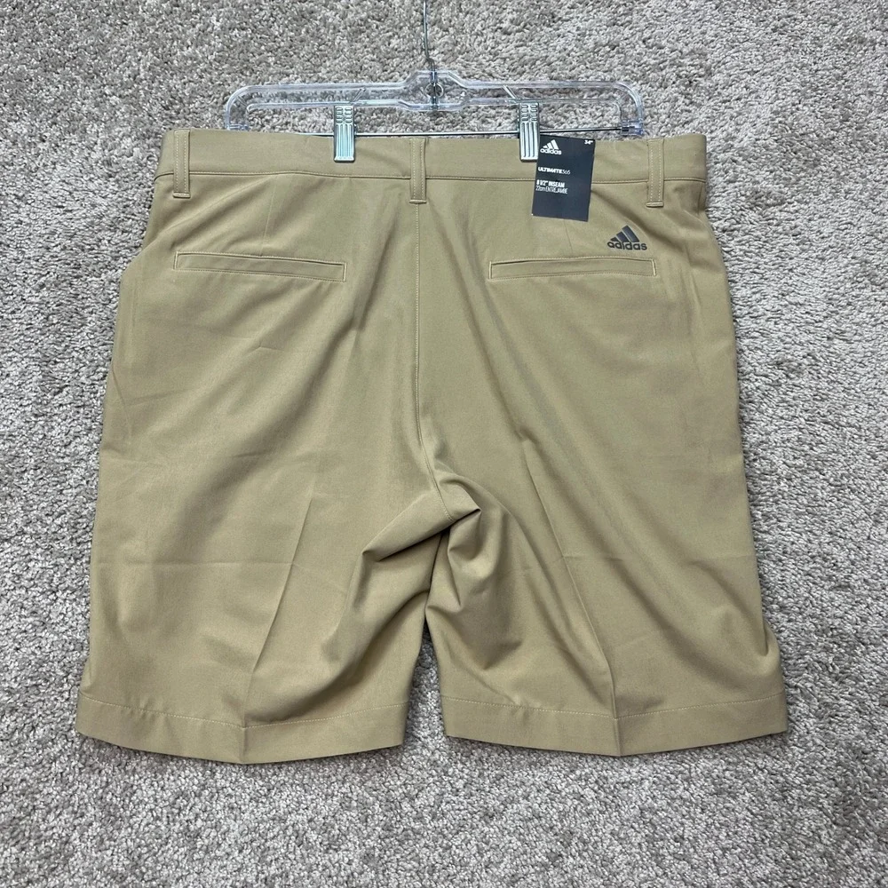 Adidas Ultimate365 Golf Shorts Men 34 Tan Stretch Waistband Primegreen 3 Stripes